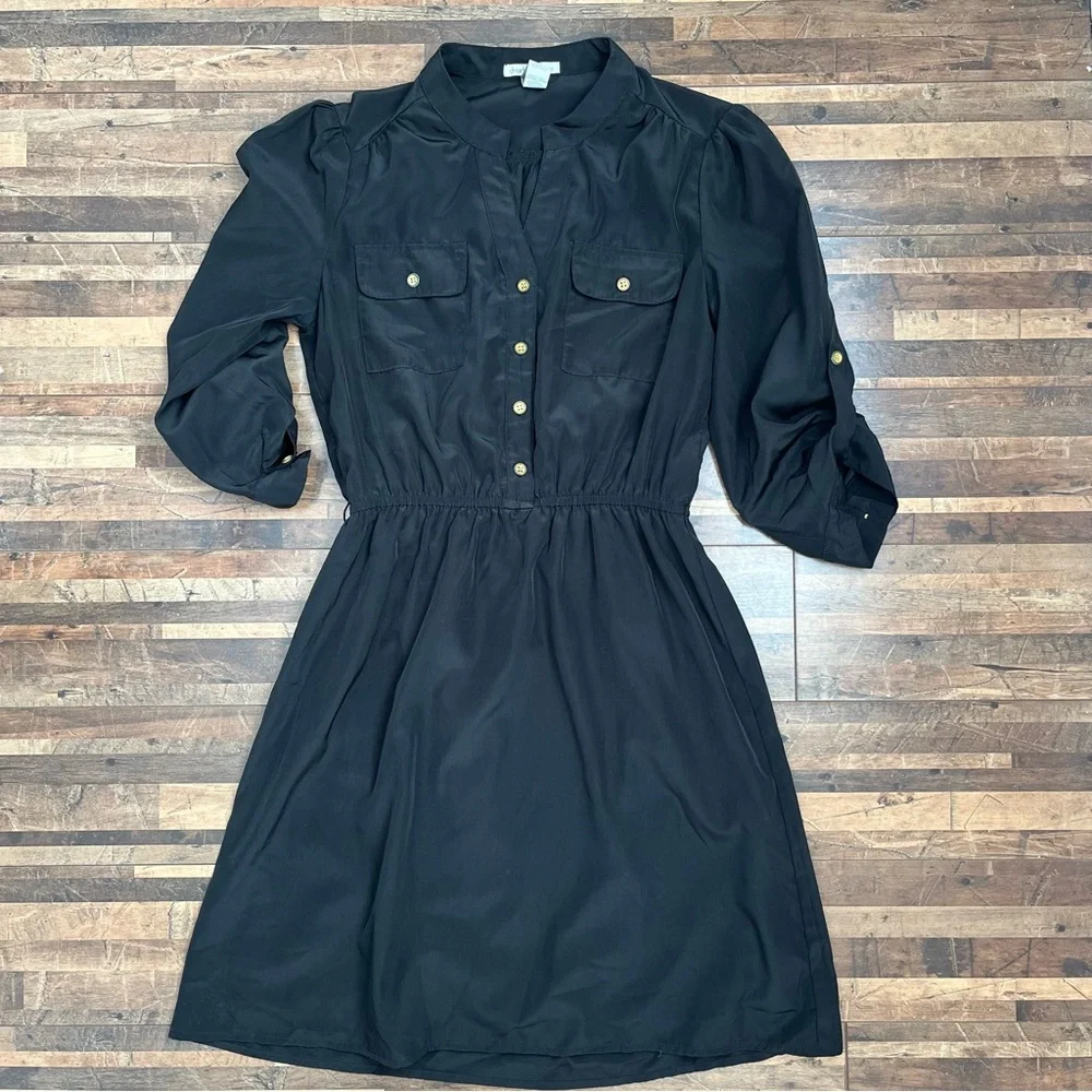 Charlotte Russe Button-Front Shirt Mini Dress Black Sz S
